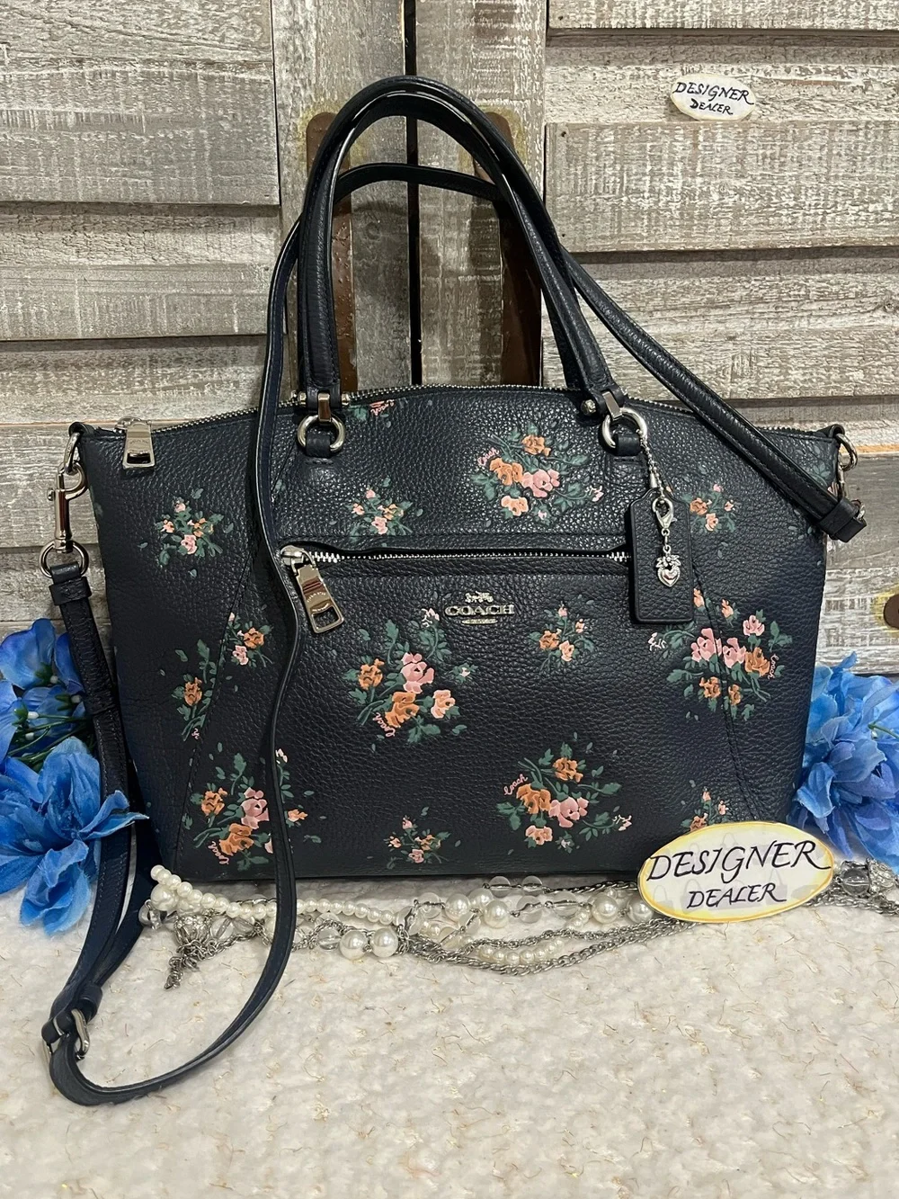 COACH Prairie Satchel Rose Bouquet Midnight Blue 91603